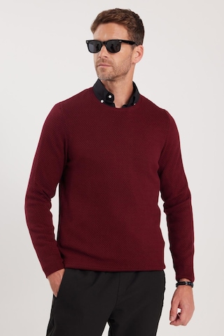 Tudors Erkek Standart Fit Normal Kesim Bisiklet Yaka Petek Desenli Koyu Bordo Triko Kazak-35671 Bordo