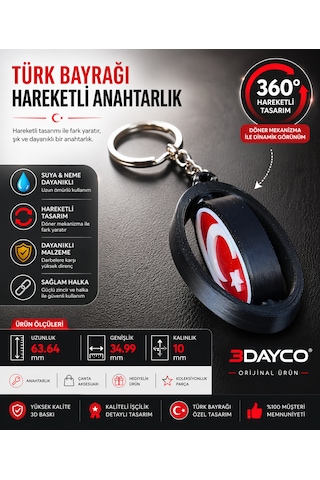 Türk Bayraklı Hareketli Anahtarlık Kırmızı - Siyah