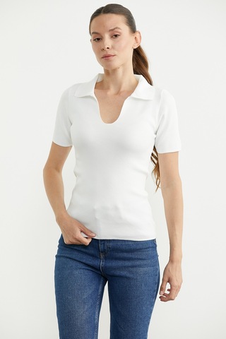 Polo Yaka Basic Triko Tişört - Beyaz