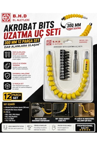 Akrobat Bıts Uzatma Uç Seti Bits 300 Mm Bükülebilir Matkap Uç 12 Parça Set Dar Alanlara Ulaşım