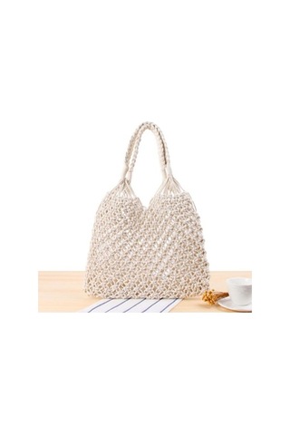 Novahub El Yapımı Gri Hasır Plaj Çantası Kadın Omuz Çantası 35x48cm Gri Renk Gri