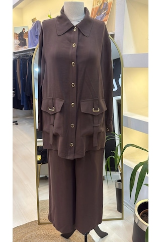 Nuss 1025 Tam Boy Düğmeli Pantolonlu Takım Kahve Kahve