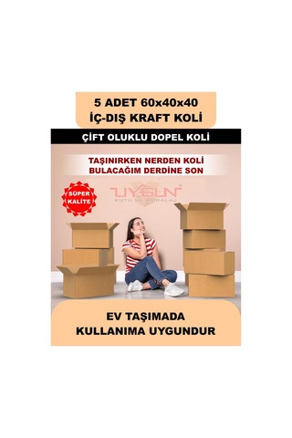 5 Adet 60x40x40 Ev Taşıma Kolisi, Çeyiz Kolisi, Boş Koli, Çift Oluklu Ksssk Dopel