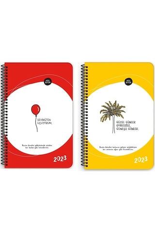 2023 4 Lü Set 2x Haftalık Ajanda - +masa Takvimi+duvar Takvimi Kırmızı-sarı