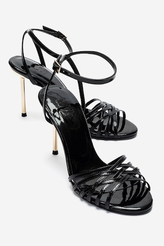 Luvishoes Lorıon Siyah İnce Bantlı Kadın Topuklu Ayakkabı