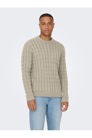 Only & Sons Onskıcker Lıfe Reg 3 Cable Crew Knıt Erkek Gri Kazak - 22026504