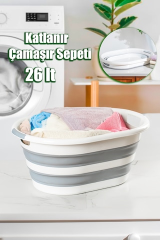 Porsima LA-550 Katlanabilir Çamaşır Sepeti Akordiyon Katlanır Sele Sepet Silikon Çamaşır Sepeti 26 L Diğer