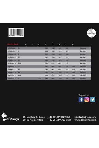 Galli Msb40105 Model 040-105 Numara Çelik Bas Gitar Tel Seti