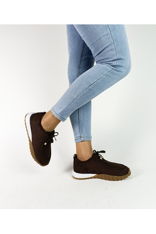 Gdt Ayakkabı Kahve Renk Süet Bağcıklı Kadın Sneakers Spor Ayakkabı Kadın Bej