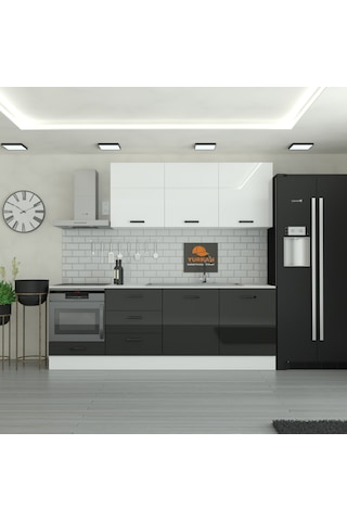 240 Cm Mutfak Dolabı Mdf Kapak Tezgah Dahil Yrkn240 99 Siyah