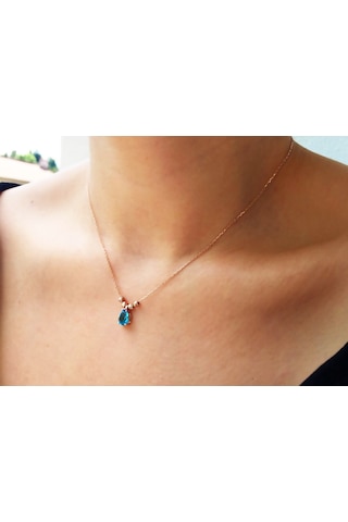 Azuris 925 Ayar Gümüş Mavi Zirkon Damla Kolye (265343231)