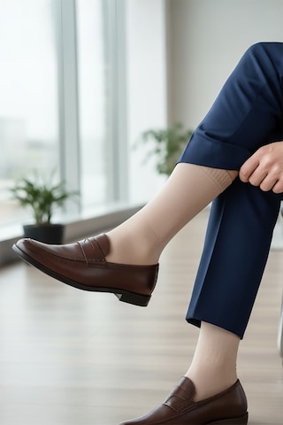 Socketta 2'li Bej Üniseks Lastiksiz Bambu Dikişsiz Sıkmayan Diyabetik Şeker Soket Çorap - Premium Bej