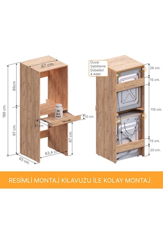 Aqua Bagno Urban Smartbox Çamaşır Ve Kurutma Makinesi Dolabı - Çekmeceli, Atlantik Çam -2 Parça Set Abs.50.01.04.01
