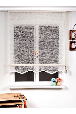 Çizgi Desenli Tül Zebra Perde Eteği Dilimli 28n32 Alüminmyumkasa Ekru