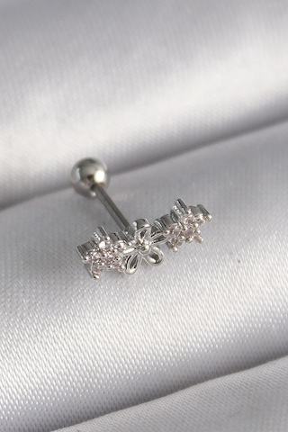 316l Çelik Gümüş Renk Zirkon Taşlı Çiçek Tragus Piercing