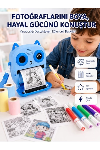 Anında Fotoğraf Basan Çocuk Kamerası Eğitici Ve Eğlenceli Termal Yazıcılı