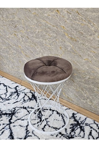 Yuvarlak Beyaz Boyalı Puf Oturak - Bench - Ayak Ucu Oturak - Beya Çok Renkli