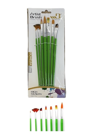 Hannah Bomeijia Yeşil 7 Parça Akrilik Suluboya Yağlıboya Fırça Seti