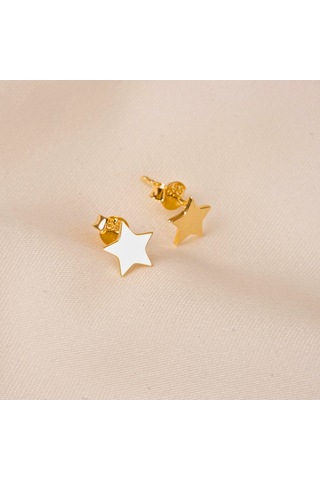 Altın Küpe - 14 Ayar Altın Minimal Yıldız Figürlü Küpe Sarı