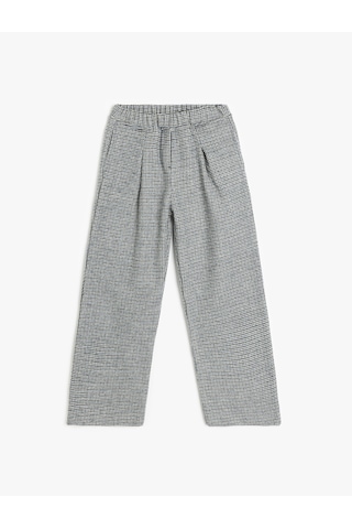 Koton Cep Detaylı Pileli Ekoseli Bol Paça Pantolon Mavi Desenli 5wkg40098aw Mavi Desenli Mavi