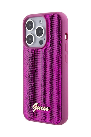 Apple Uyumlu iPhone 15 Pro Kılıf Guess Lisanslı Pullu Arka Yüzey Metal Yazı Logolu Sequin Script