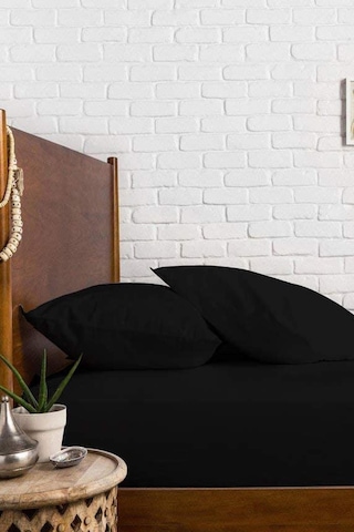 Lotus Çift Kişilik Lüks Pamuklu 160x200 Kumaş Lastikli Çarşaf Takımı Yastıklı - Siyah