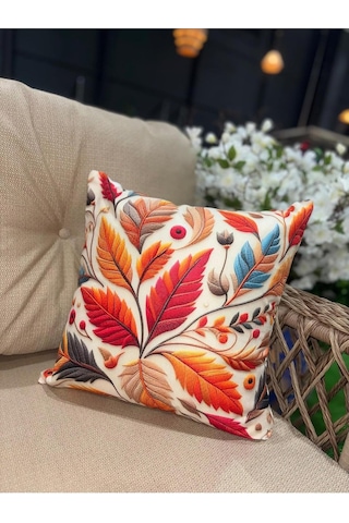 3d Dijital Baskı Sonbahar Yaprakları Temalı Kırlent Kılıfı, 43x43 Cm, Çok Renkli, 2'li Set Diğer