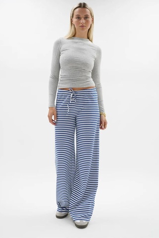 Madmext Mavi Çizgili Straight Fit Kadın Eşofman Altı Mg2786