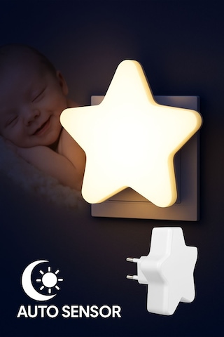 Mini Yıldız Gece Lambası Led Sensörlü Priz Işık Bebek Çocuk Yatak Odası Için Gece Işığı Beyaz