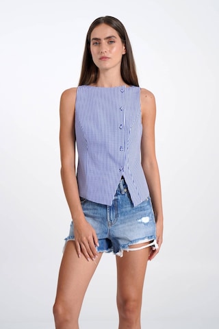 Thalure Kadın Lacivert Pötikare Kruvaze Slim Fit Yelek