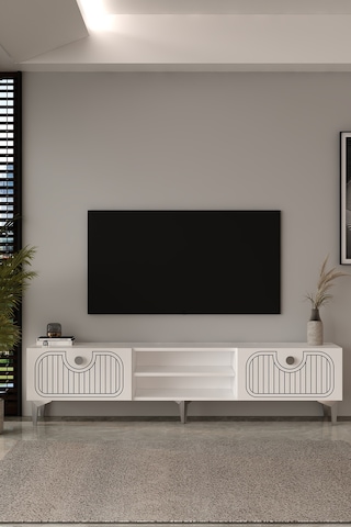 180dhdtsr3bg Hera Lazer Desenli Raflı Tv Sehpası,ünitesi Beyaz-gümüş