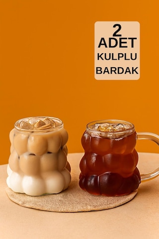 2 Adet Üzüm Desen Isıya Dayanıklı Kulplu Cam Bardak Kahve,meşrubat,su,bardağı Şeffaf