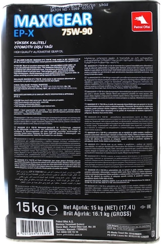 Petrol Ofisi Maxigear Ep-X 75W-90 Otomotiv Dişli Yağı 15 KG