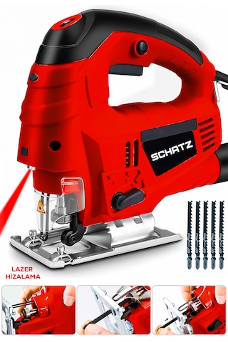 Schatz 800 W Lazerli Devir Ayarlı Dekupaj Testere Makinesi Kırmızı + 5 Adet Testere Ucu