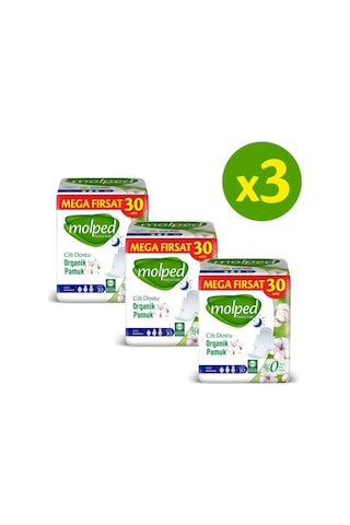 Molped Gece Pure Soft Hijyenik Ped Süper Mega Paket 30 Lu X 3 Adett
