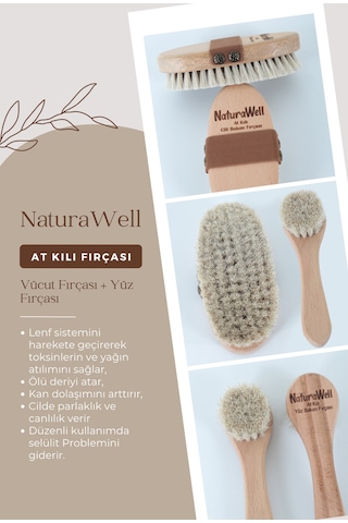 Naturawell At Kılı %100 Doğal Selülit Fırçası + At Kılı %100 Doğal Yüz Fırçası