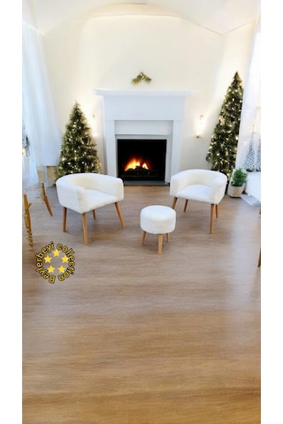Çay Seti ,kırık Beyaz,tekli Koltuk Berjer Ve Puf Takımı Salon, Balkon, Ofis 3lü Takım Beyaz