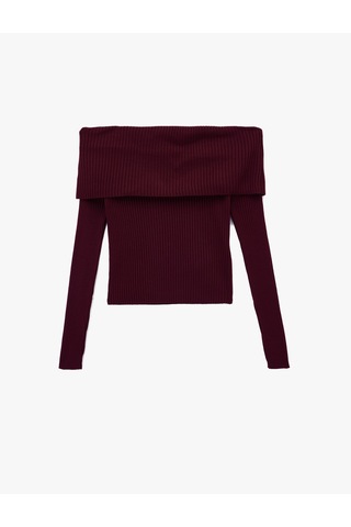 Koton Uzun Kollu Omzu Açık Slim Fit Triko Kazak Bordo 6wal90173ht Bordo