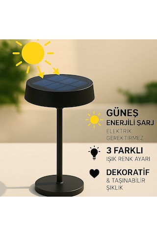 Cata Ct-8450 Dubai Solar Şarjlı Led Masa Lambası Siyah Kasa 3 Farklı Renk Ayarı Ofis Dekoratif