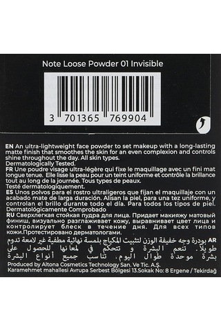 Note Cosmetics Loose Powder 01 Invisible Makyaj Sabitleyici Matlaştırıcı Toz Pudra Sku: Smg8690010442499
