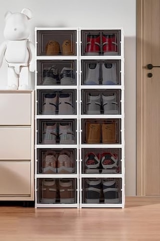 Coverest 6 Katlı Katlanabilir Organizer, Çok Amaçlı Ayakkabılık, Taşınabilir Portatif, 25.5 X 34.5 X 105 Cm Beyaz Açık Ceviz