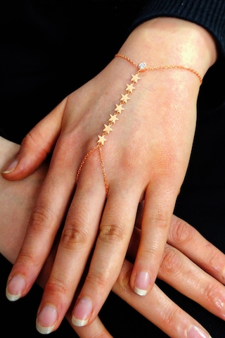 925 Ayar Gümüş Halhal Rose Zirkon Taşlı Yıldız Modeli Pullu Şahmeran Barcode Beyaz - Rose Gold