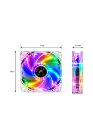 4 Adet - 12cm Kasa Fanı - 4 Renk Led Işıklı - Şeffaf - Molex Bağlantı