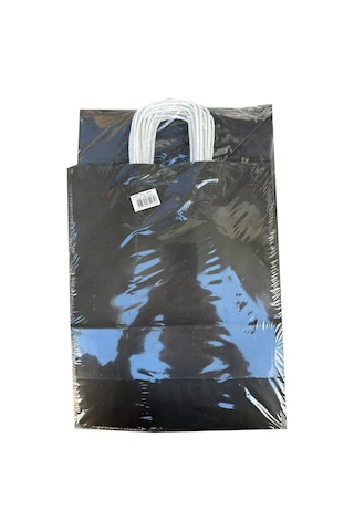 Büküm Saplı Kraft Kağıt Çanta Karton Hediyelik Poşet Torba - Siyah - 18x24 Cm. - 10 Adetlik Paket Si