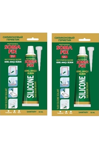 2 Adet 50 Ml Siyah Somafix Genel Amaçlı Tüp Silikon Yapıştırıcı Siyah Siyah