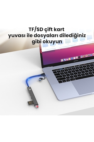 Dm Chb025 Usb-a Ve Type-c Girişli 2 Type-c 1 Usb-a Sd Micro Sd Tf Kart Okuyucu Çoklayıcı Dönüştürücü