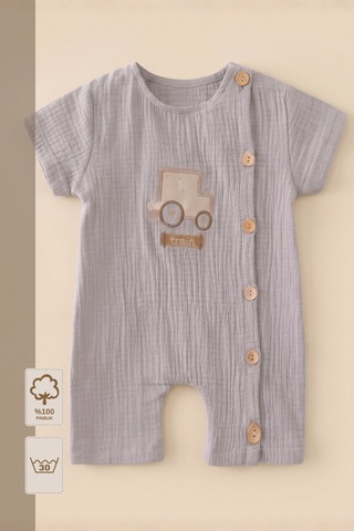 Minory Baby - %100 Pamuk Müslin Bebek Tulum Gri Gri