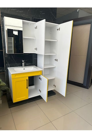 65 Cm Lake Banyo Dolabı Aynalı Ve Boy Dolaplı Köprü Kulplu