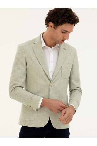 Cacharel Çağla Yeşili Slim Fit Yün İpek Karışımlı Ceket Yesıl
