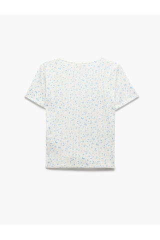 Koton Pamuklu Slim Fit Ribanalı U Yaka Kısa Kollu Çiçekli Tişört Mavi Desenli 5sak50014pk Mavi Desenli Mavi
